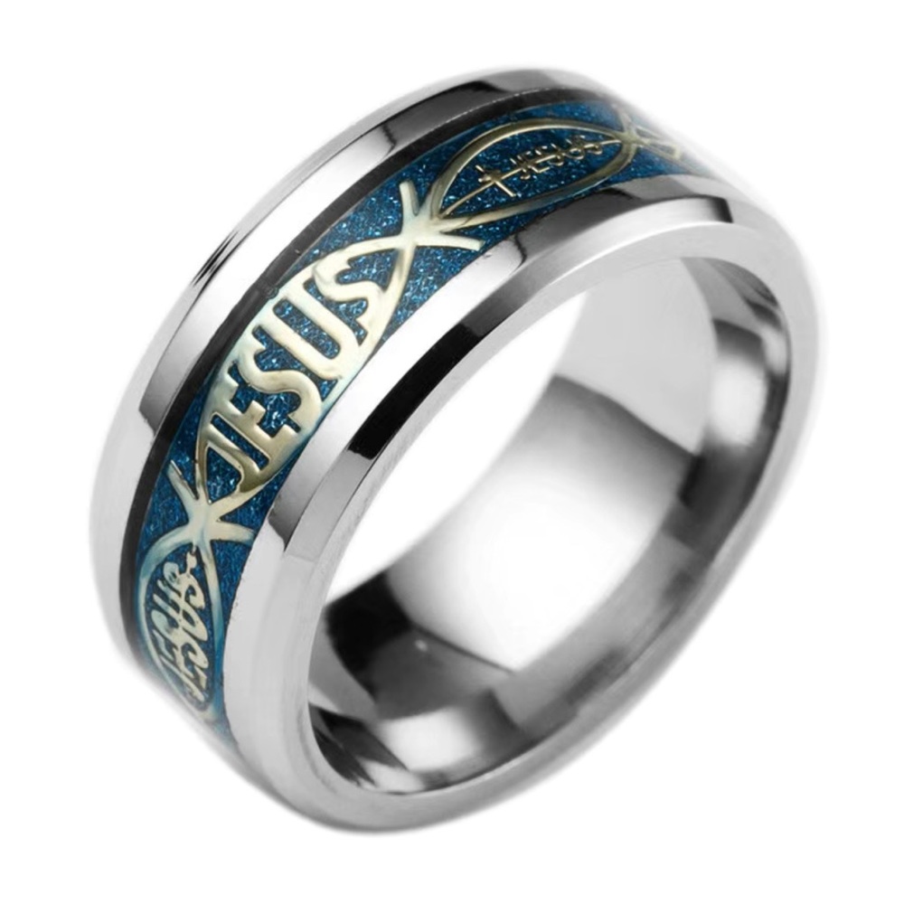 Mens Womens Unisex Stainless Steel Christian Jesus Fish Symbol Ring Band